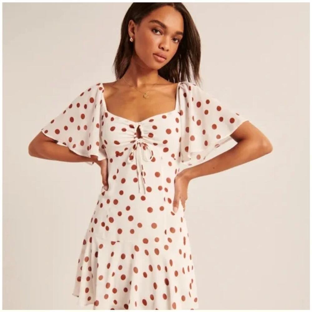 Abercrombie and Fitch Flutter Sleeve Keyhole Mini Dress Ruffle Smocked Size S